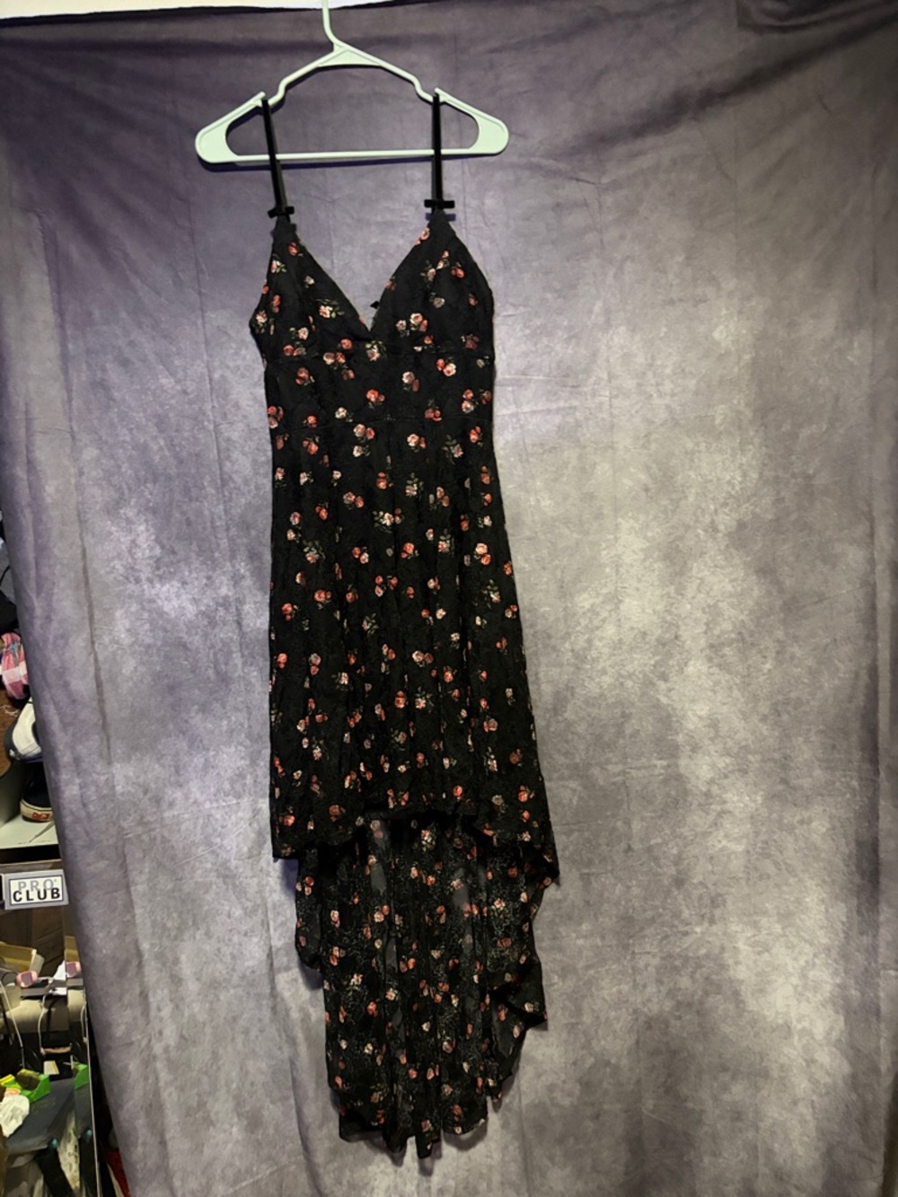 Disney Black Dress with Red Floral High-Low Hem